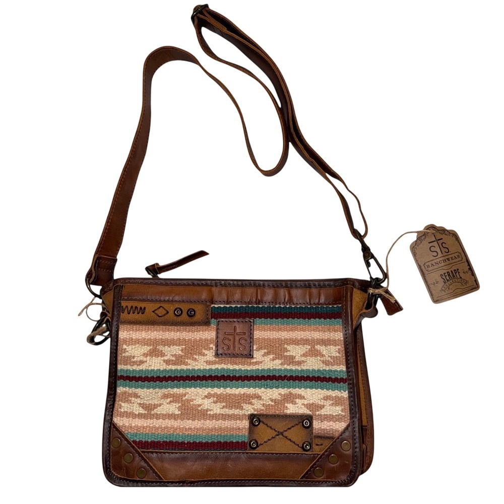 NWT STS Ranchwear Serape Mae Palomino Crossbody Purse Leather Woven Western BOHO - Picture 3 of 10